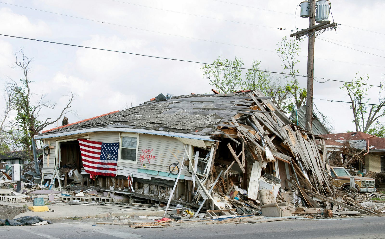 A photo of a house post hurricane