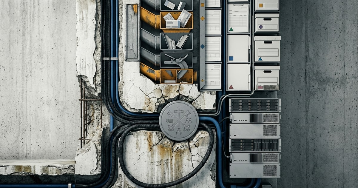 Austere editorial image representing the Pressure Systems edition “Vatican Ethics, Age Gates, and the Data Center Siege”.