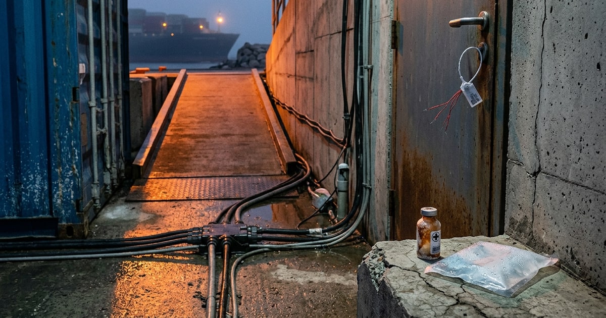 Austere editorial image representing the Pressure Systems edition “Spoiled Insulin, Hormuz Chokepoints, and Climate Shocks”.