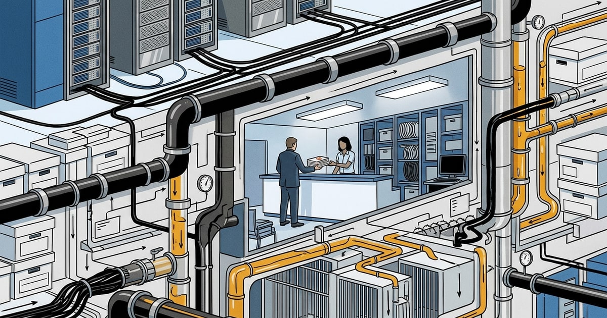 Austere editorial image representing the Pressure Systems edition “Data Centers, Pipeline Blockades, and Carceral Budgets”.
