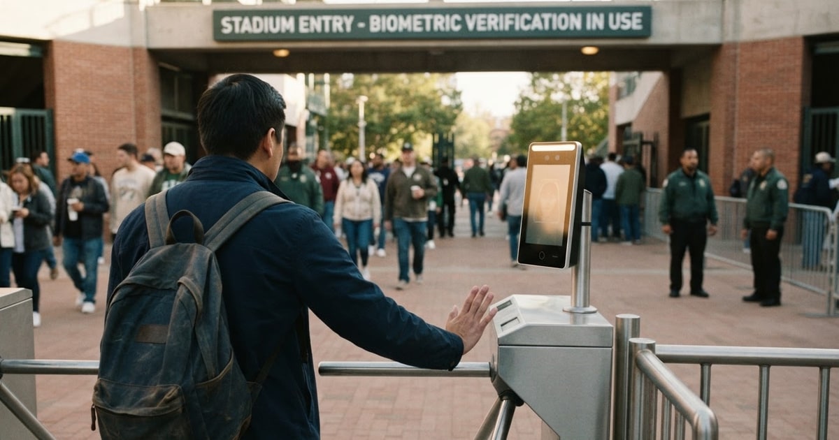 Austere editorial image representing the Pressure Systems edition “License Plate Readers and Stadium Face Scans Harden Domestic Surveillance”.