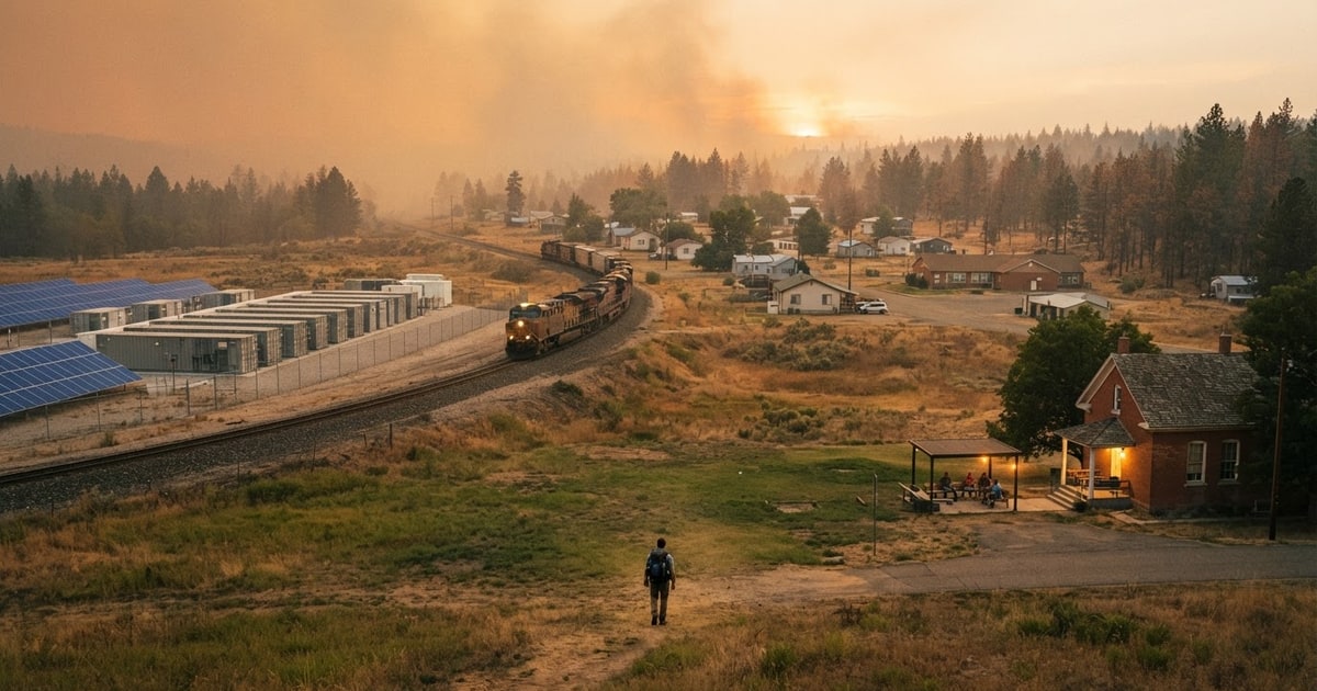 Austere editorial image representing the Pressure Systems edition “Wildfires and Heatwaves Strain North American and European Grids”.