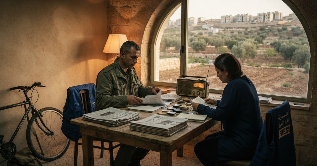 Austere editorial image representing the Pressure Systems edition “Gaza Press Casualties and West Bank Settlement Expansion”.