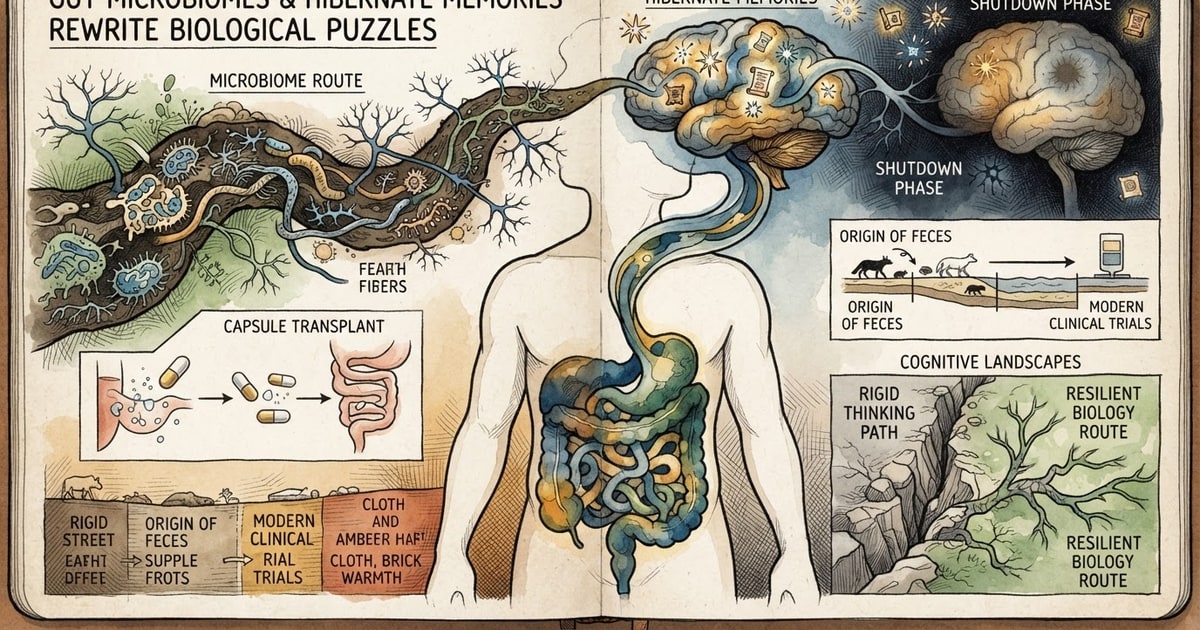 Austere editorial image representing the Pressure Systems edition “Gut Microbiomes and Hibernate Memories Rewrite Biological Puzzles”.