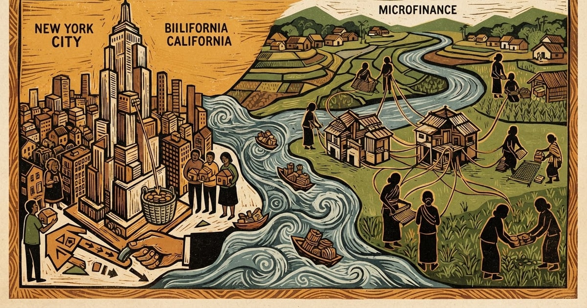 Austere editorial image representing the Pressure Systems edition “Wealth Taxes and Microfinance Collide Across Global Markets”.