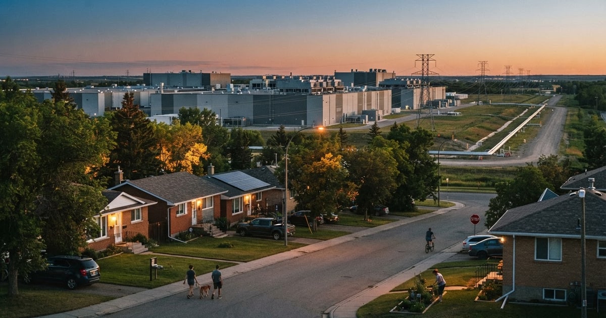 Austere editorial image representing the Pressure Systems edition “Alberta Gas Pipelines and the Fight Against Data Centers”.