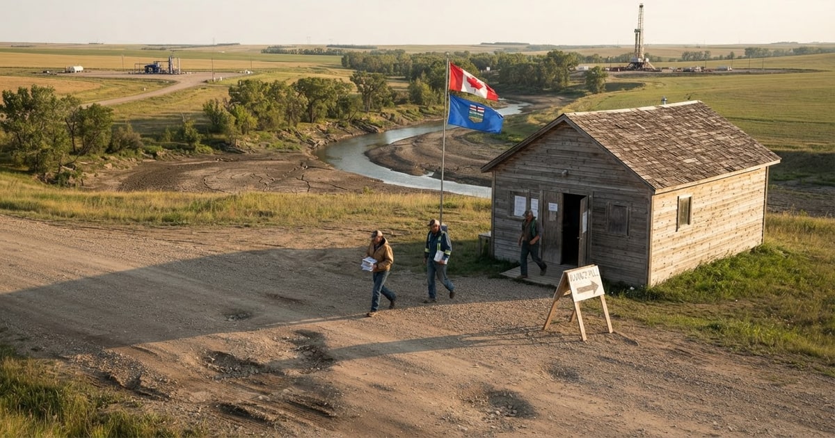 Austere editorial image representing the Pressure Systems edition “Alberta Separatist Ballot Collides With Fracking Fallout”.